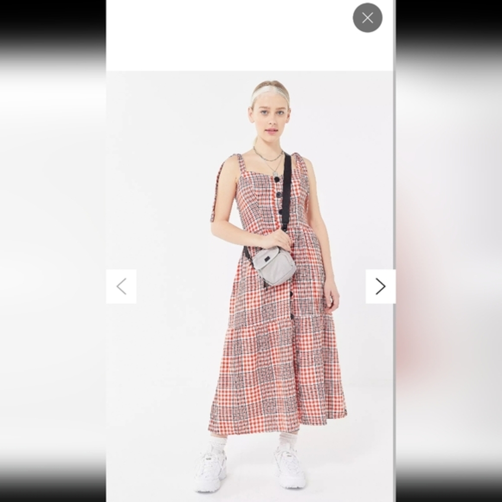 Urban Outfitters Plaid Red Maxi Dress Small Natural Minimalist Cottagecore